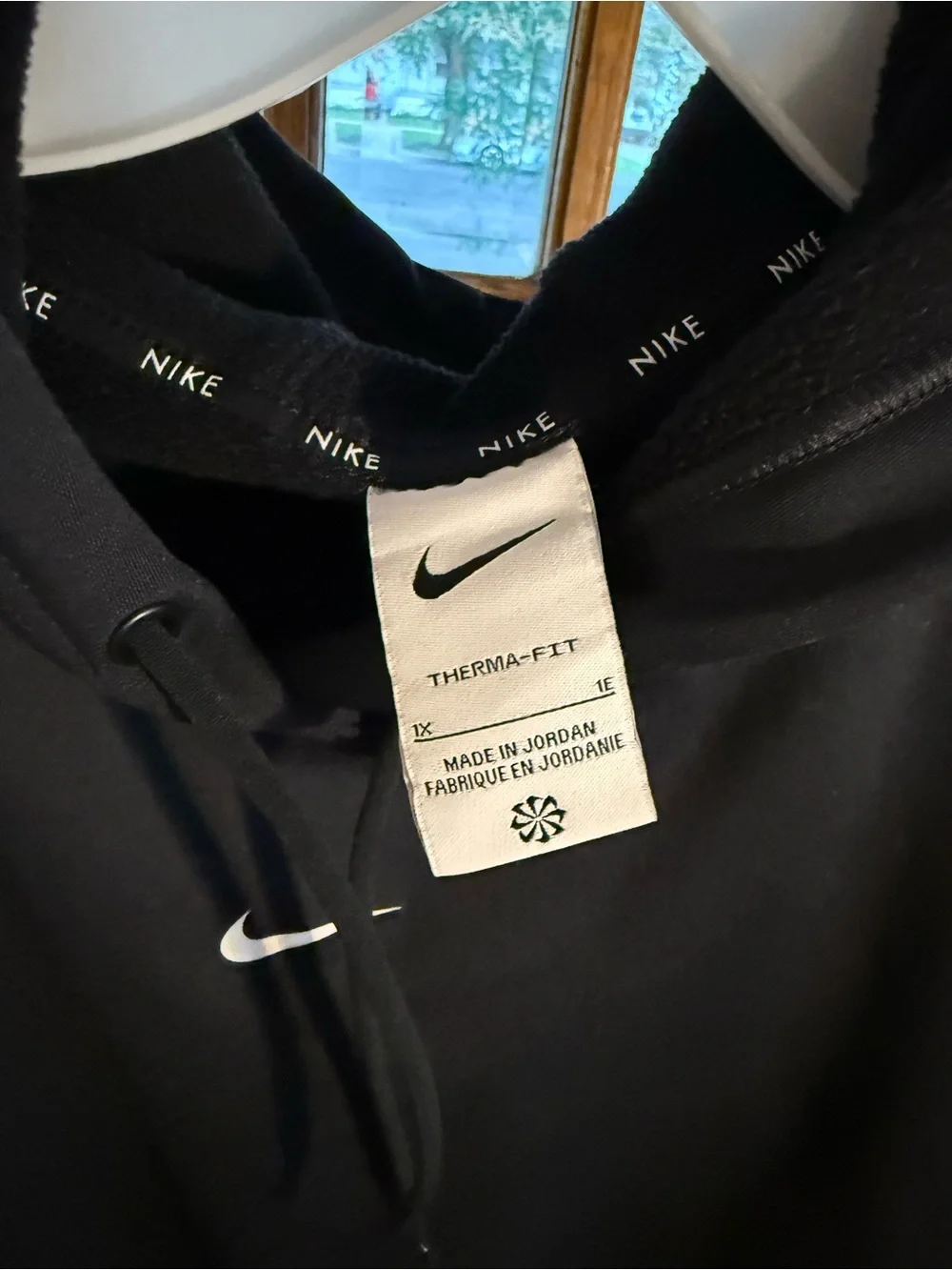 Nike Black Crewneck Hoodie with White Swoosh - Picture 2 of 3